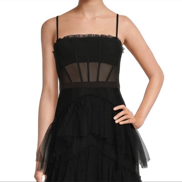 Betsy & Adam Illusion Tiered Ruffle Tulle Square Neck Corset Mesh Gown size 10 - Picture 5 of 11